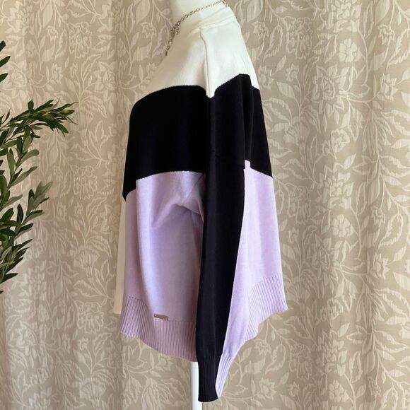 Tommy Hilfiger Color Block Knit Sweater White Black Lavender Preppy Size M - Picture 4 of 8